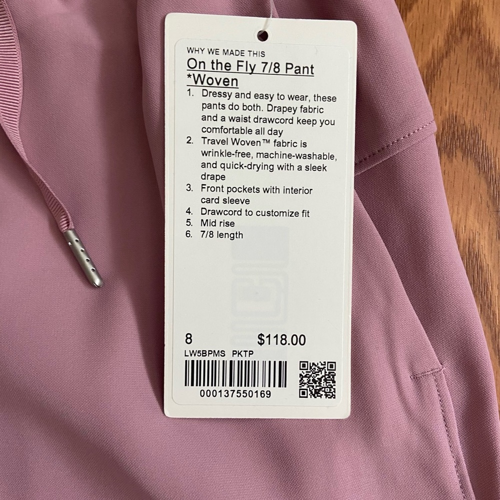 NWT lululemon on the fly pant 7/8